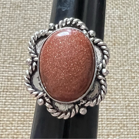 New Sandstone Goldstone Silver Overlay Ring Size 7.5 - 7.75 - Picture 3 of 7
